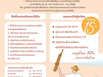 ขอเชิญสมัครเข้าร่วม “โครงการอาสาสมัครเพื่อสังคมร่วมสร้างชุมชนยั่งยืน“ (อาสาคืนถิ่นรุ่น 4)